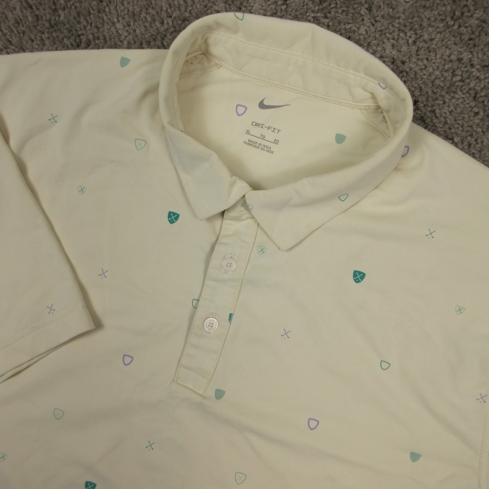 Nike Polo Shirt Mens XL Yellow Geometric Drifit Performance Golf Stretch Wicking
